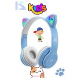 ELROND Açık Mavi Renk Vilya Kedi Kulağı Detaylı Uyumlu Bluetooth Kablosuz Kulaklık Çocuk Oyuncu Aux Kablo