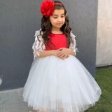 Elsa Abiye Çocuk Elbise Tasarım ve Az Sayıda - Antrasit - Kırmızı - Beyaz - 8 Yaş