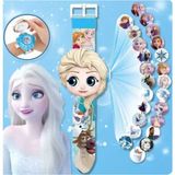 Elsa Figürlü Frozen Projeksiyonlu Dijital Oyuncak Çocuk Saati Duvara Yansıtmalı Projektör Elsalı - 01-Mavi