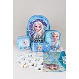 Elsa FROZEN TEK BÖLMELİ KÜÇÜK BOY 32 CM ANAOKUL,KALEM VE BESLENME ÇANTASI,BESLENME KUTUSU İLE KIRTASİYE OKUL SETİ - Mor - Açık Mavi