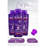 Elseve Color Vive Mor Turunculaşma Karşıtı 3x200 ml Şampuan + Tarko Mor Lionesse Yüz Temizleme Fırçası