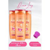 Elseve Dream Long 3x670 ml Onarıcı Şampuan + Lionesse Koyu Pembe Yüz Temizleme Fırçası
