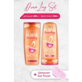 Elseve Dream Long Onarıcı Şampuan 360 ml Bakım Kremi 360 ml ve Pembe Masaj Şampuan Fırçası
