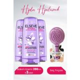 Elseve Hydra Hyaluronik 3 Adet 390 ml Saç Bakım Kremi ve Tarko Lionesse Yuvarlak Mor Saç Fırçası