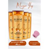 Elseve Mucizevi Yağ Besleyici 4x450 ml Şampuan + Lionesse Açık Pembe Yüz Temizleme Fırçası