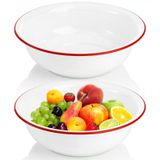 Elsjoy 2'li Emaye Kase, 3 Quart Büyük Emaye Karıştırma Kasesi Kırmızı Kenarlı Beyaz Emaye Eşya, Meyve, Salata, Makarna, Akşam Yemeği için 11 İnç Vintage Emaye Çorba Havzası