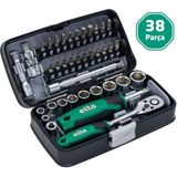 Elta 1/4'' Altıköşe Cırcırlı Lokma Anahtar Seti ve Bits Uç Seti 38 Parça Dayanıklı Malzeme ile