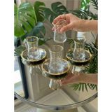 Elta Collection 12 Parça 6 Kişilik Gold Metal Çerçeveli Çay Seti – 6 Bardak 6 Metal Tabak – Lüks Sunum - 50 Adet