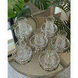 Elta Collection 12 Parça 6 Kişilik Kristal Kesim Çay Takımı – Cam Çay Bardağı ve Tabak Seti - 500 Adet - Gümüş