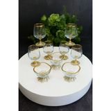Elta Collection 12 Parça Gold Kahve Yanı 6 Lı Su Bardağı ve 6 Lı Lokumluk - Şekerlik - 16 Adet