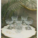 Elta Collection 6 Adet Metal Ayaklı Gümüş Detaylı Magnolia-Kase-Dondurmalık-Şekerlik-Sunumluk - Tek Ebat