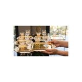 Elta Collection 6 Kişilik Gold Kahve Sunum Seti - Çelik Tepsi, Cam Lokumluk ve Kadeh