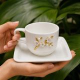 Elta Collection 6 Kişilik Kelebek-Papatya Figürlü Porselen Kahve - Çay Fincanı Seti Gold Detaylı Lüks Sunumluk - Altın