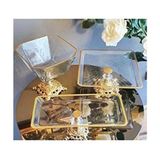 Elta Collection Gold 3 Parça Pasta Sunumluk Set Cam Malzeme 25 x 25 Ebatlar Modern Desen