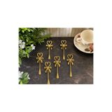 Elta Collection Gold-Gümüş Çay Kaşığı 6'lı Set Kalp Fiyonk Desenli Dekoratif Çay Kaşıkları Şık Sunum Kaşığı