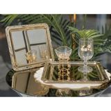 Elta Collection Gold Kahve Sunum Seti | Çelik Tepsi, Cam Lokumluk ve Kadeh | 1 Kişilik - 2 Kişilik - 6 Kişilik