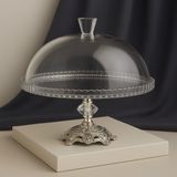 Elta Collection Gümüş Metal Ayaklı Cam Kapaklı Kek - Pasta Stantı Fanus 95198