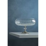 Elta Collection Lotus Kristal 24 Cm Kesme Dekor Metal Ayaklı Salata Kasesi Cam Sunumluk- Servis Tabağı gümüş