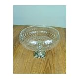 Elta Collection Lotus Kristal 24 Cm Kesme Dekor Metal Ayaklı Salata Kasesi Cam Sunumluk- Servis Tabağı