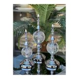 Elta Collection Lüks Gümüş Kristal Küre Alem 3’Lü Dekoratif Obje Seti Vitrin