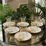 Elta Collection Papatya Detaylı - Lüks Porselen Tabaklı Hediyelik Çay Seti - 6 Adet - 0 - 200 ml