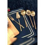 Elta Collection Paslanmaz Çelik Servis Seti Salata Maşası Pasta Küreği Kepçe Servis Kaşığı Çatalı Gold & Çiçek Desenli - gold 5 parça