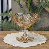 Elta Collection Patentli Tasarım Lüks Kristal Gold Ayaklı Sunumluk Kase - Tabak Meyvelik Şekerlik Dekoratif Obje - Bal Rengi