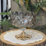 Elta Collection Patentli Tasarım Lüks Kristal Gold Ayaklı Sunumluk Kase - Tabak Meyvelik Şekerlik Dekoratif Obje - Füme