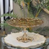 Elta Collection Patentli Tasarım Lüks Kristal Gold Ayaklı Sunumluk Kase - Tabak Meyvelik Şekerlik Dekoratif Obje - Golden