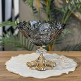 Elta Collection Patentli Tasarım Lüks Kristal Gold Ayaklı Sunumluk Kase - Tabak Meyvelik Şekerlik Dekoratif Obje - Gri