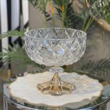 Elta Collection Patentli Tasarım Lüks Kristal Gold Ayaklı Sunumluk Kase - Tabak Meyvelik Şekerlik Dekoratif Obje - Şeffaf - Gold