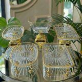 Elta Collection Yeni Gold Detaylı Cam 5 Parça Kahve Sunum Seti – Lokumluk, Çikolatalık, Sunumluk Söz Nişan