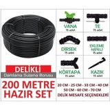 Eltar Delikli 200 Metre Damla Sulama Sistemi Ve Ek Parçaları Damlama Borusu Hortumu Bahçe Ağaç Seti