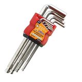 Eltos 9 Parça Alyan Anahtar Seti, 180 mm, Krom Vanadyum Çelik, L Tipi Sap, 1.5-10 mm'e Kadar, Ergonomik Tutuş, Korozyona Dayanıklı, Otomotiv, Makine, Endistriyel Vida, Ekipman Uyumlu (Misket Başlı)