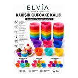 ELVIA SİLİKON Kek Kalıbı Mini Silikon, Muffin + Kalp + Cupcake Kalıbı, Tekrar Kullanılabilir-24 Adet