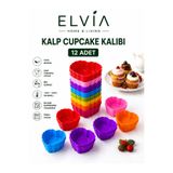 ELVIA SİLİKON Silikon Mini Kalp Kek Kalıbı, Kalp Cupcake Kalıbı, Tekrar Kullanılabilir, Yapışmaz-12 Adet