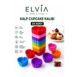 ELVIA SİLİKON Silikon Mini Kalp Kek Kalıbı, Kalp Cupcake Kalıbı, Tekrar Kullanılabilir, Yapışmaz-24 Adet