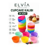 ELVIA SİLİKON Silikon Mini Kek Kalıbı, Cupcake Kalıbı, Tekrar Kullanılabilir, Yapışmaz-24 Adet