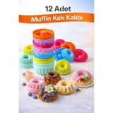 ELVIA SİLİKON Silikon Mini Kek Kalıbı, Muffin Kalıbı, Tekrar Kullanılabilir, Yapışmaz-12 Adet