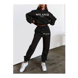 Elvino Kadın Oversize Baskılı Rahat Kesim Kışlık Şardonlu Kalın Sweatshirt ve jogger Eşofman Takımı