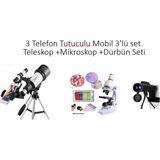 Elvinsa 3'lü Mobil Telefon Tutuculu Set-Teleskop + Mikroskop + Dürbün Seti ( 150 Kat Uzay ve Kara TELESKOPU+1200X Mikroskop Seti+ 40X60 Dürbün Seti )+3 Tane Telefon Tutucu Dahildir