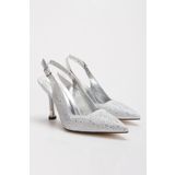 elvinshoes Pamela Kadın Gümüş Taş Işlemeli Abiye Ayakkabı