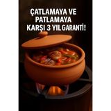 Elviora Doğal Toprak Güveç Tencere, 2 Litre, Kapaklı, Ocak ve Fırın Uyumlu, Kahverengi - 1 Adet