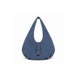 Elviora Noire Stud Kadın İndigo Mavij Süet Hobo Omuz Çantası – Silver Tokalı Metal Detaylı Geniş Model