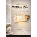 Elvora Home Eskitme (Premium) Gold Cam Taşlı Ledli 8W Aplik Avize 3 Renk Dekoratif Duvar Aydınlatması 8W Salon Oturma Odası Apliği Modelleri - Altın
