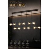 Elvora Home Eskitme (Premium) Ledli 240W Füme Cam Sarkıt Avize Yemek Masası Salon Avizesi Modelleri 12X20W
