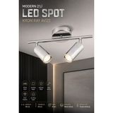 Elvora Home Eskitme (Premium) Silver 2’li Ray Spot Ledli 24W Ayarlanabilir Aydınlatma Armatürü Metal Gövde Salon Mutfak Koridor Tavan Aydınlatma Avizesi Modelleri - Gri
