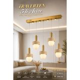 Elvora Home Eskitme (Premium) Traverten Taşlı 5'li Sarkıt Avize Gold Kasa Ledli 24W Aydınlatma Avize Salon Mutfak Oturma Odası Avizesi Modelleri - Altın