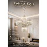 Elvora Home Modern (Premium) 18 Kollu Kristal Taşlı Ayarlanabilir Yükseklik Avize Lüks Salon Oturma Odası Avizesi Modelleri 18XE14 Duyulu - Gümüş