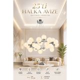Elvora Home Modern (Premium) 25'li Şık Sarkıt Avizesi Krom Gövde Küre Salon Mutfak Avizesi Modelleri 25XG9 Duyulu - Ampül Hediyeli - Gümüş - Beyaz